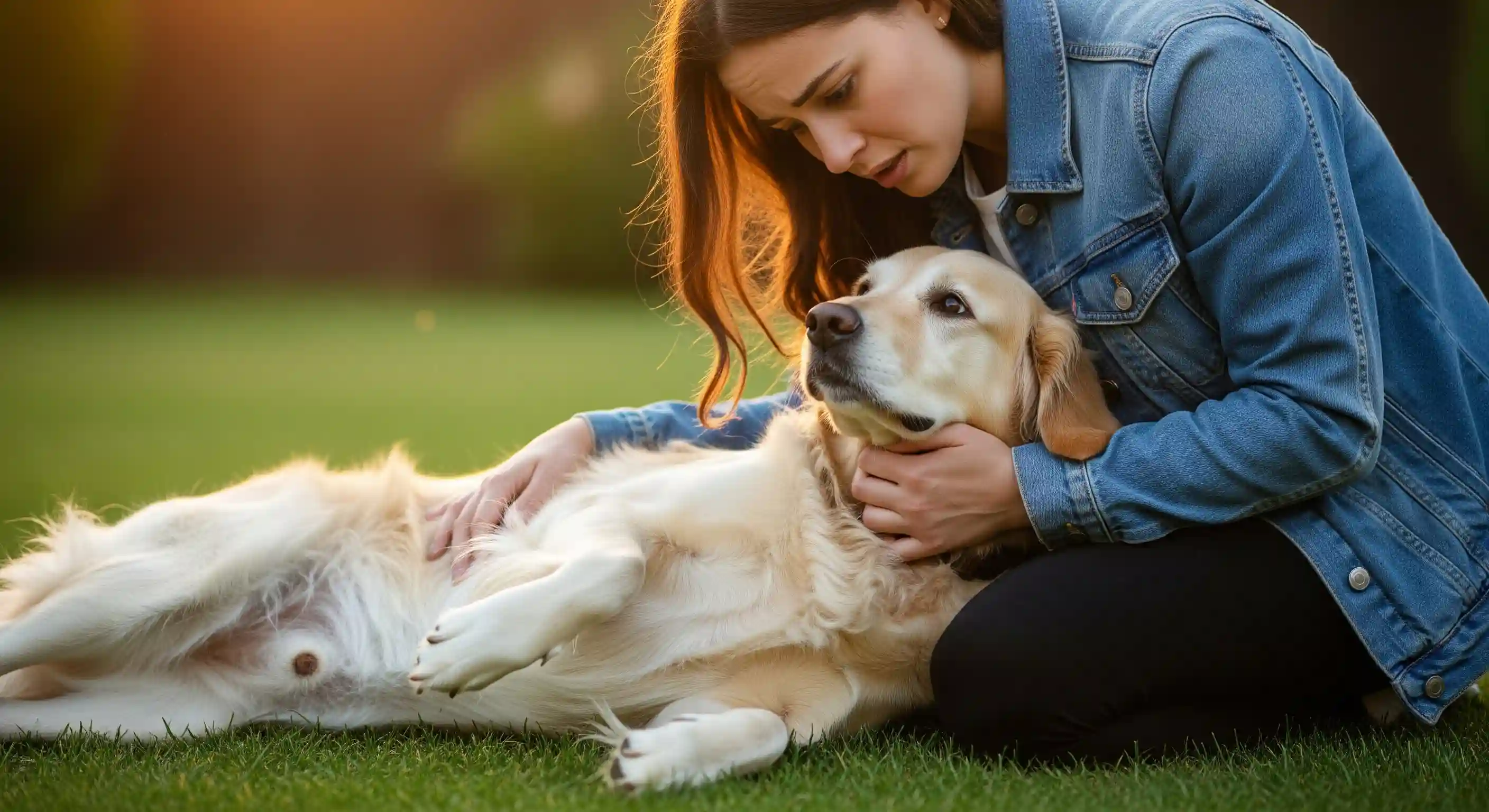 Happy golden retriever dog in a grassy field, representing pet health.
